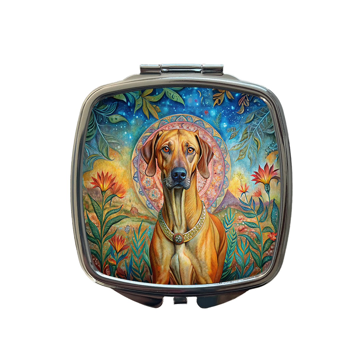Rhodesian Ridgeback Dog Bohemian Art Small Travel Purse Handbag Pocket Makeup Compact Mirror