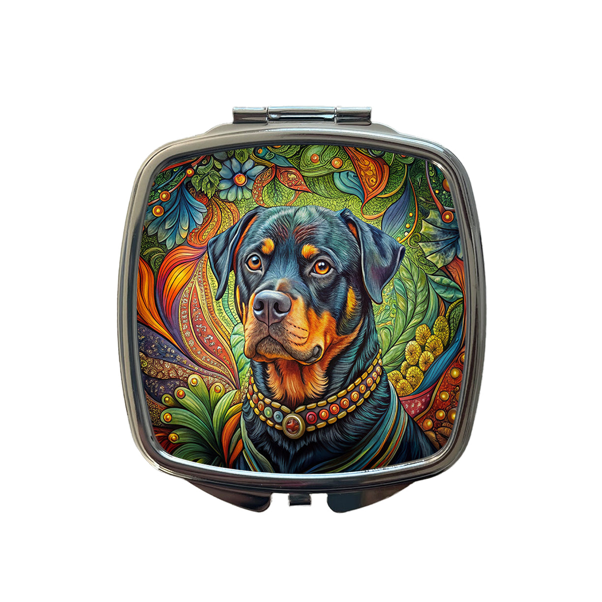 Rottweiler Dog Bohemian Art Small Travel Purse Handbag Pocket Makeup Compact Mirror