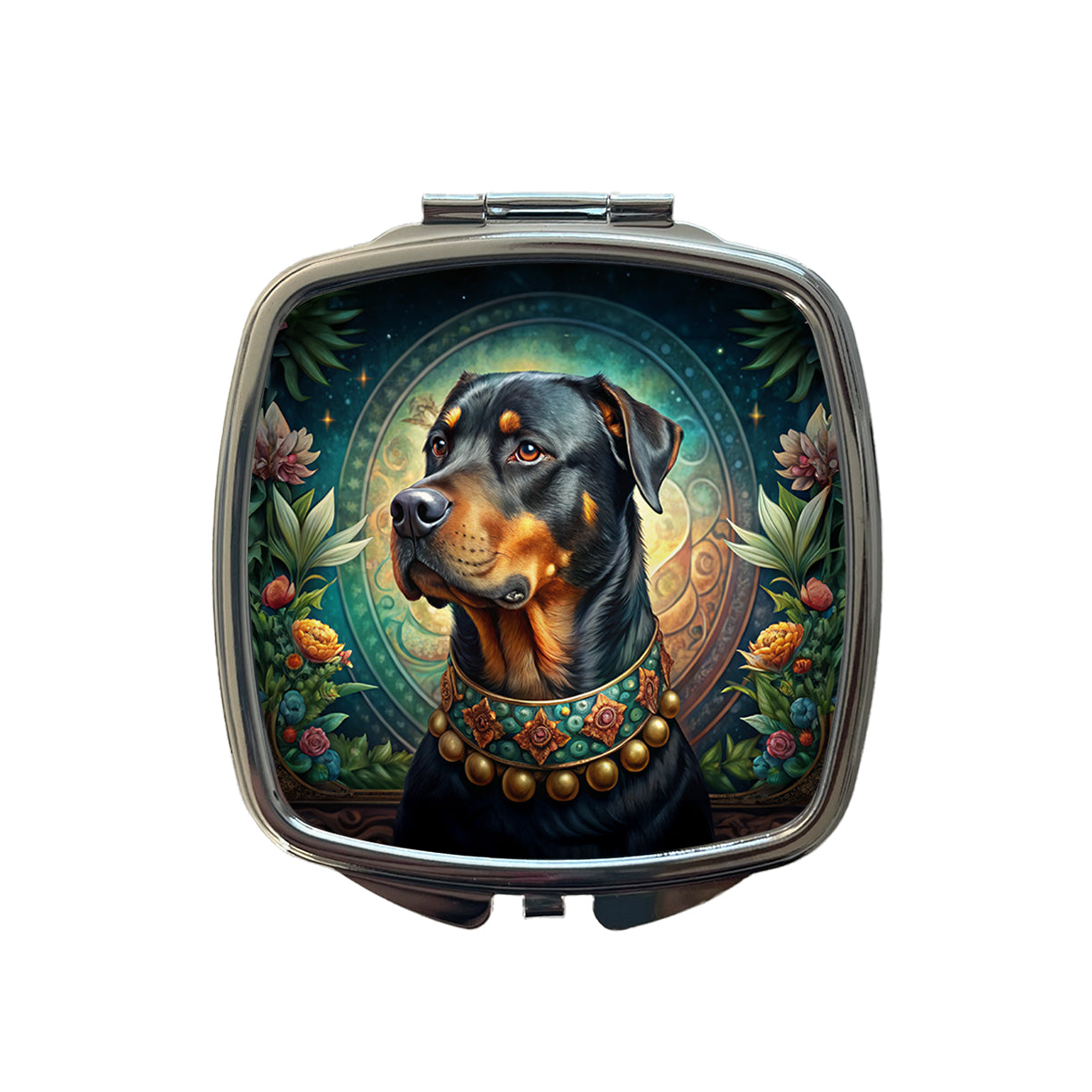 Rottweiler Dog French Bohemian Art Small Travel Purse Handbag Pocket Makeup Compact Mirror