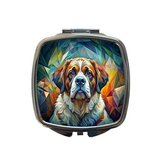 Saint Bernard Dog Abstract Stylized Art Small Travel Purse Handbag Pocket Makeup Compact Mirror