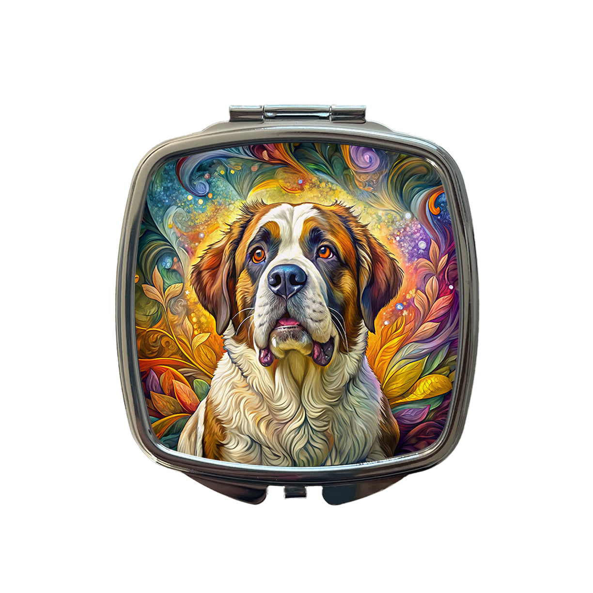 Saint Bernard Dog Bohemian Art Small Travel Purse Handbag Pocket Makeup Compact Mirror