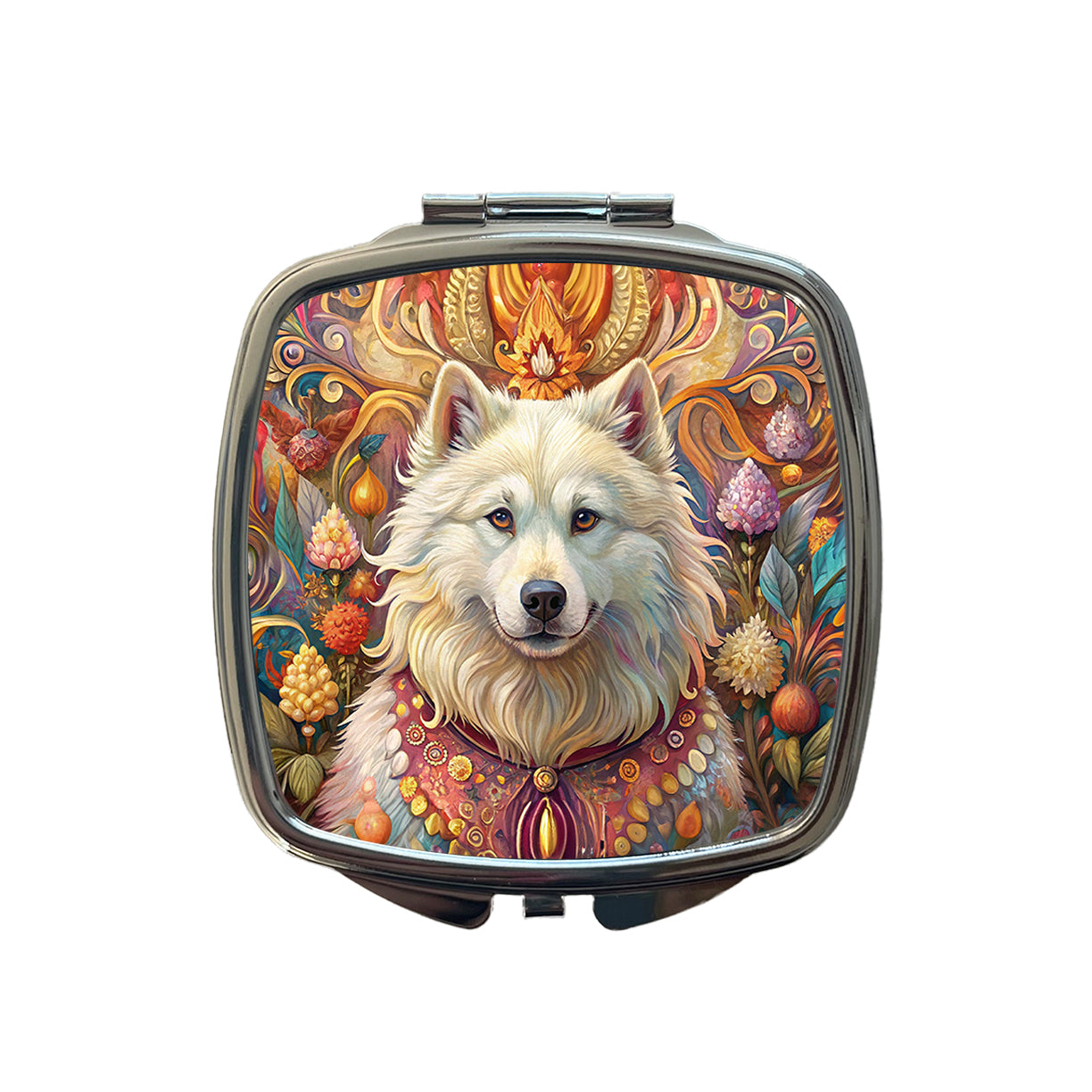 Samoyed Dog French Bohemian Art Small Travel Purse Handbag Pocket Makeup Compact Mirror