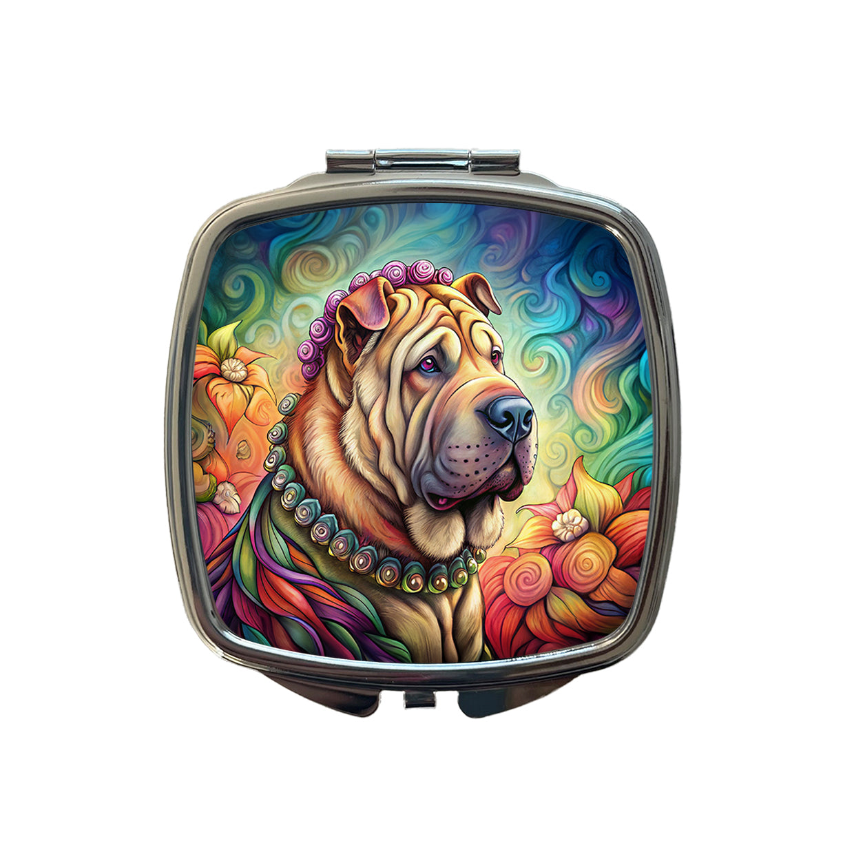 Shar Pei Dog French Bohemian Art Small Travel Purse Handbag Pocket Makeup Compact Mirror