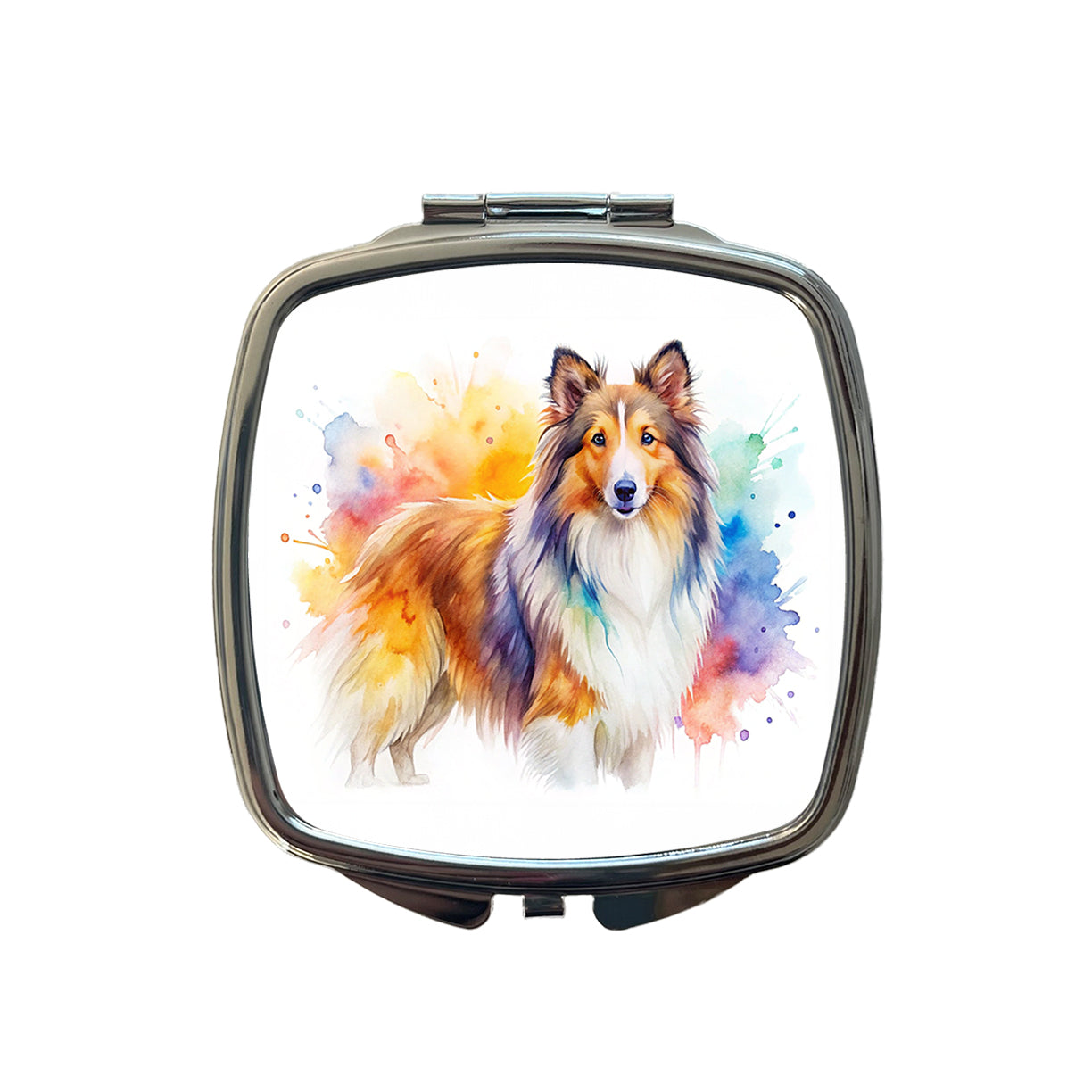 Shetland Sheepdog Sheltie Dog Watercolor Style Small Travel Purse Handbag Pocket Makeup Compact Mirror
