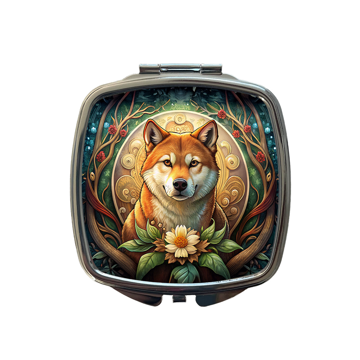 Shiba Inu Dog Art Nouveau Small Travel Purse Handbag Pocket Makeup Compact Mirror