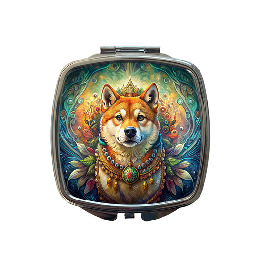 Shiba Inu Dog Bohemian Art Small Travel Purse Handbag Pocket Makeup Compact Mirror