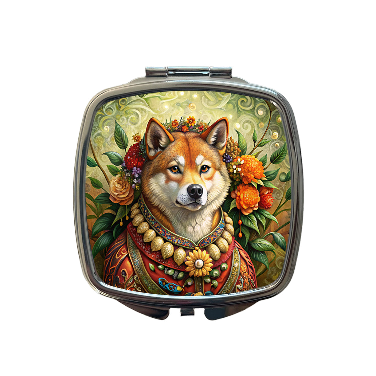 Shiba Inu Dog French Bohemian Art Small Travel Purse Handbag Pocket Makeup Compact Mirror