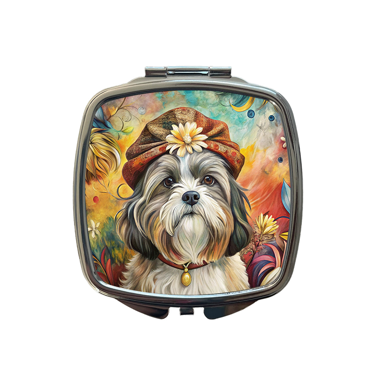 Shih Tzu Dog French Bohemian Art Small Travel Purse Handbag Pocket Makeup Compact Mirror