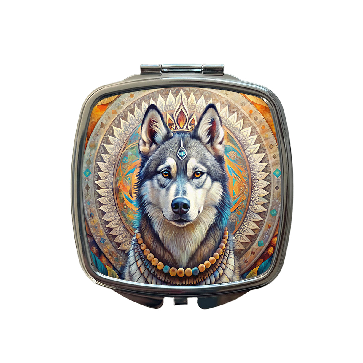 Siberian Husky Dog Bohemian Art Small Travel Purse Handbag Pocket Makeup Compact Mirror