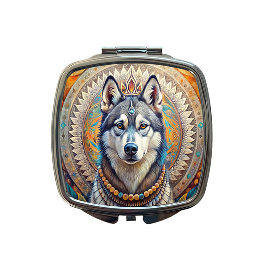 Siberian Husky Dog Bohemian Art Small Travel Purse Handbag Pocket Makeup Compact Mirror