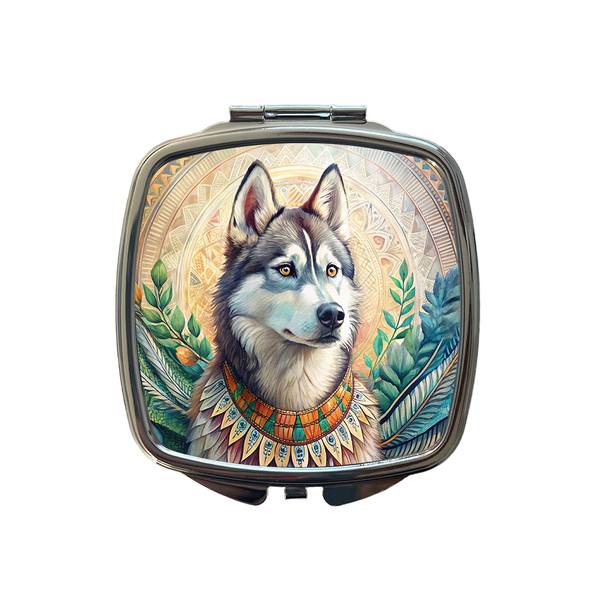 Siberian Husky Dog French Bohemian Art Small Travel Purse Handbag Pocket Makeup Compact Mirror