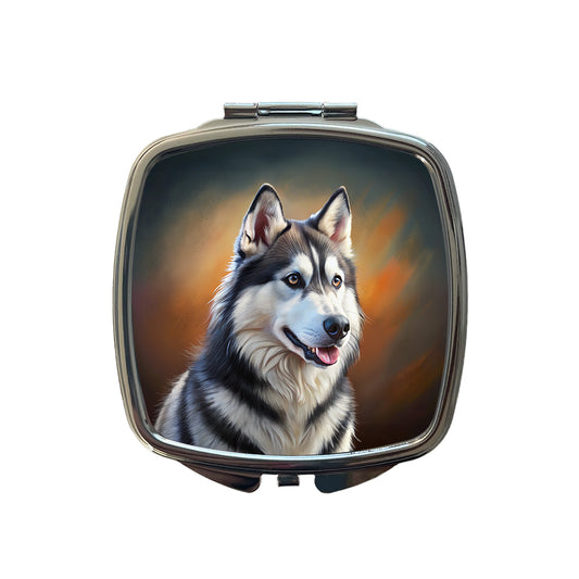 Siberian Husky Dog Illustration Small Travel Purse Handbag Pocket Makeup Compact Mirror