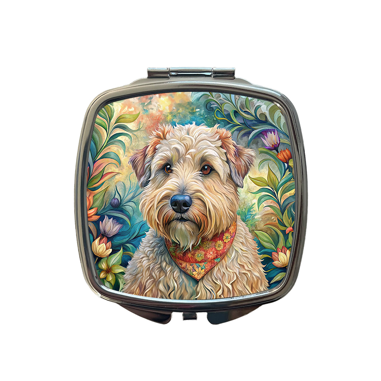 Soft Coated Wheaten Terrier Dog French Bohemian Art Small Travel Purse Handbag Pocket Makeup Compact Mirror