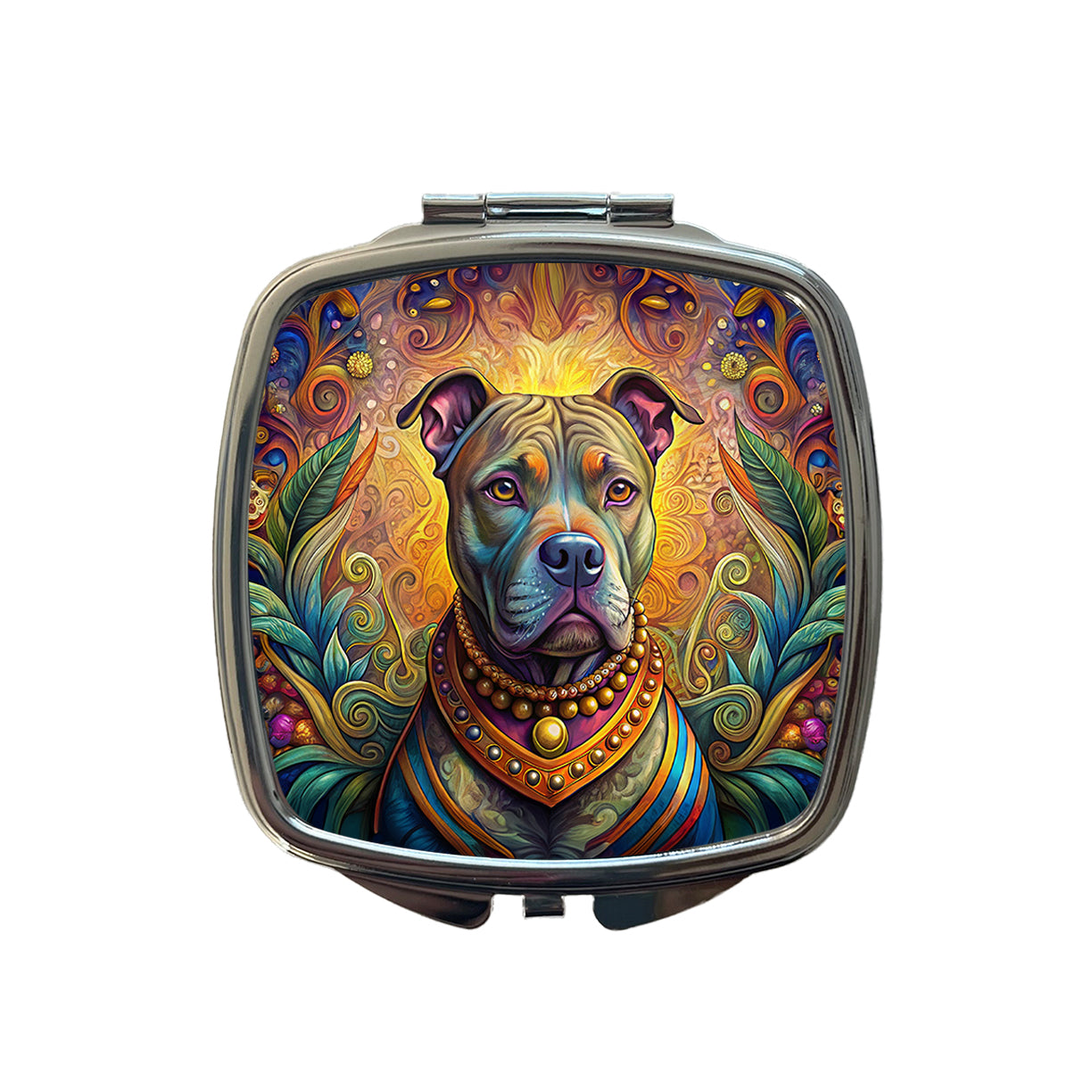 Staffordshire Bull Terrier Staffy Dog Bohemian Art Small Travel Purse Handbag Pocket Makeup Compact Mirror