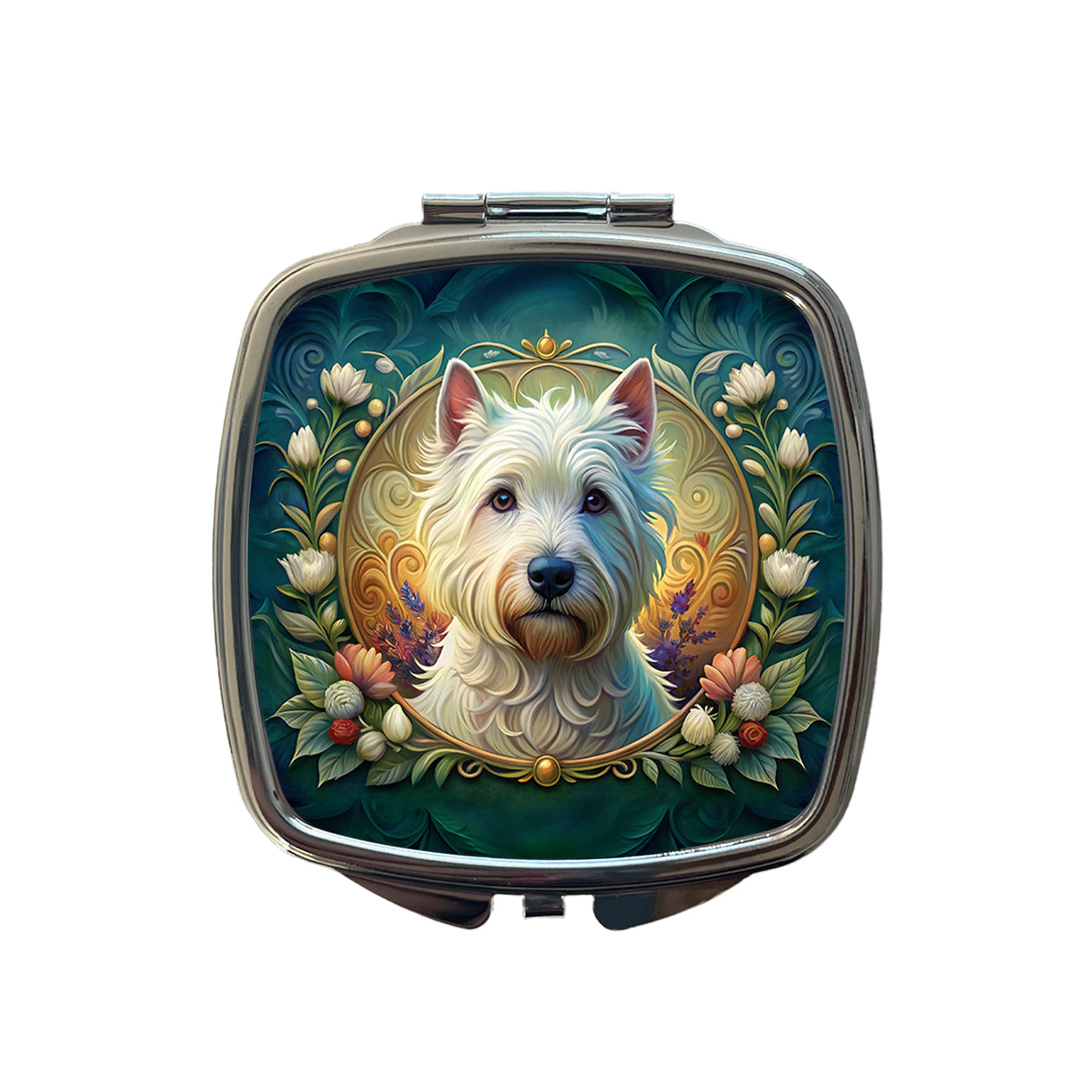 West Highland White Terrier Westie Dog Art Nouveau Small Travel Purse Handbag Pocket Makeup Compact Mirror