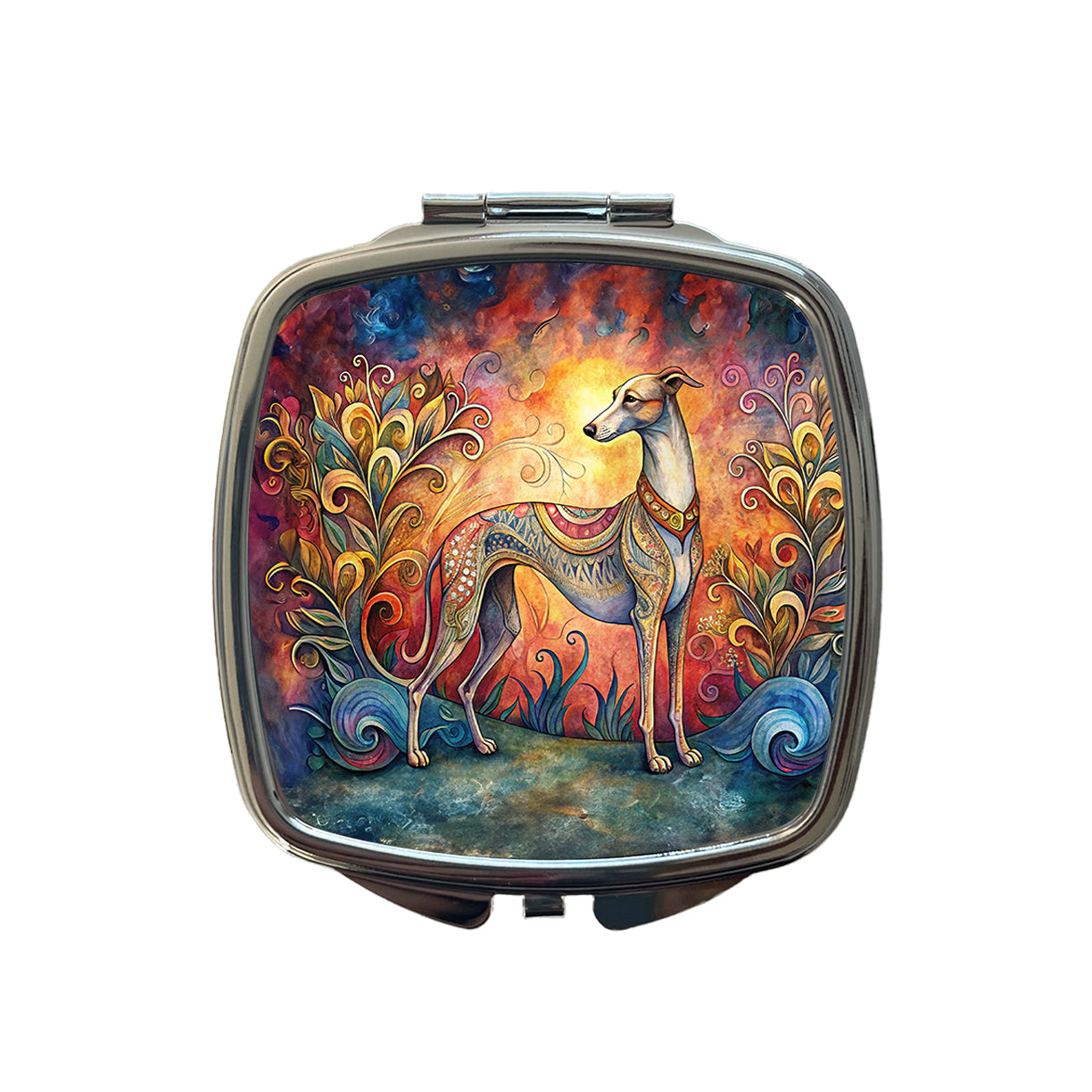 Whippet Dog Bohemian Art Small Travel Purse Handbag Pocket Makeup Compact Mirror