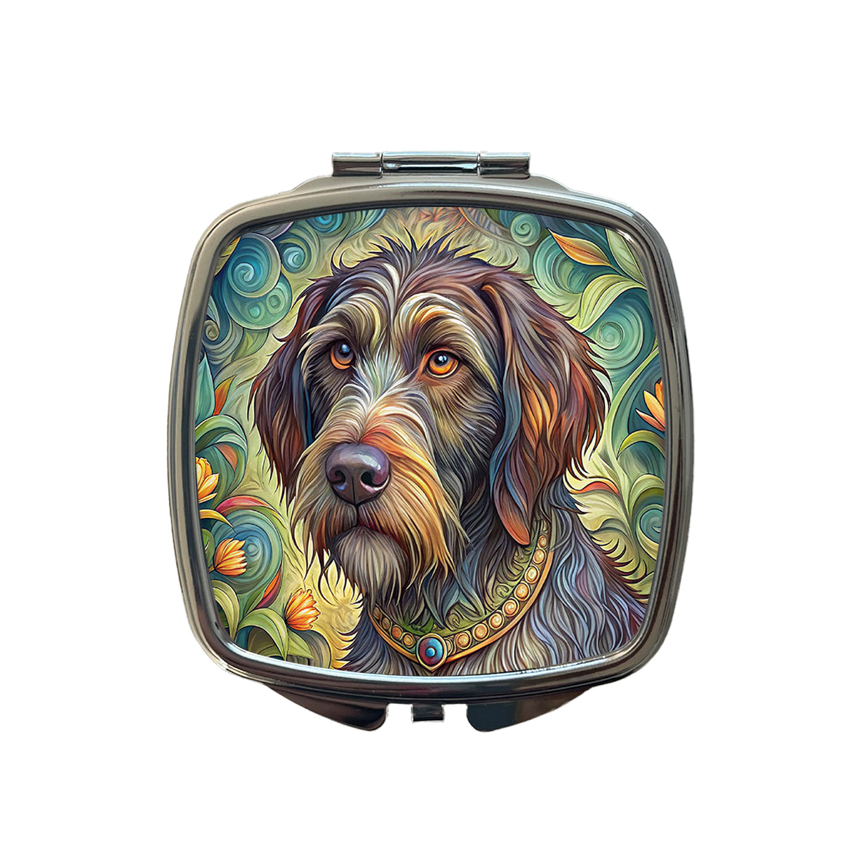Wirehaired Pointing Griffon Dog Art Nouveau Small Travel Purse Handbag Pocket Makeup Compact Mirror