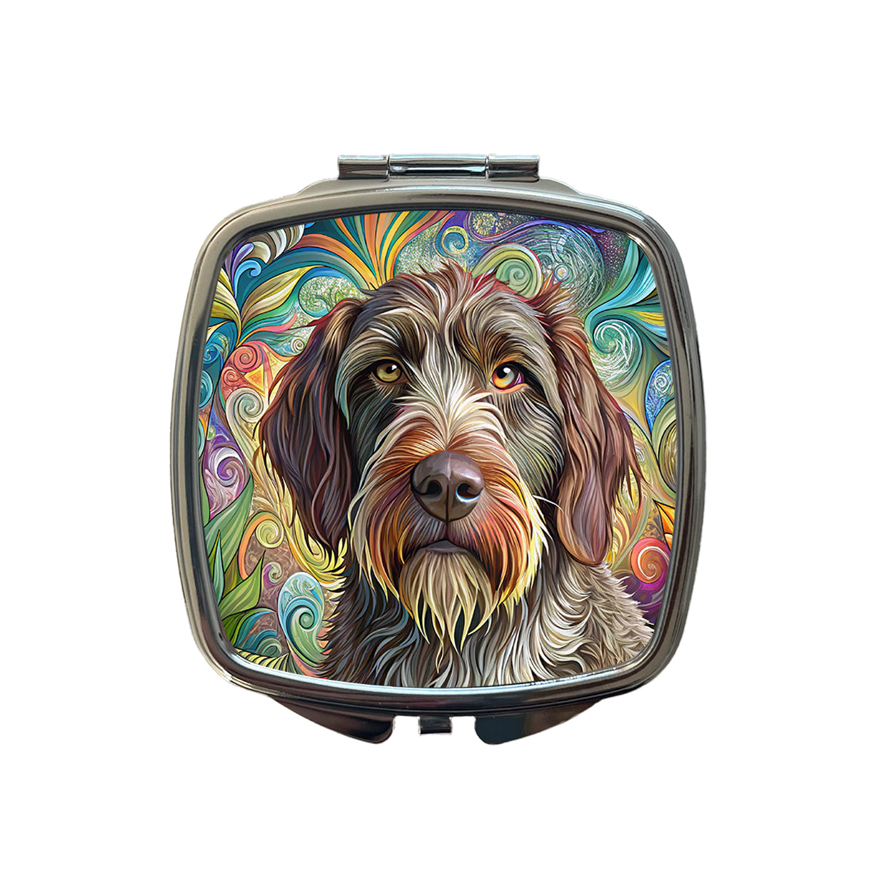 Wirehaired Pointing Griffon Dog French Bohemian Art Small Travel Purse Handbag Pocket Makeup Compact Mirror