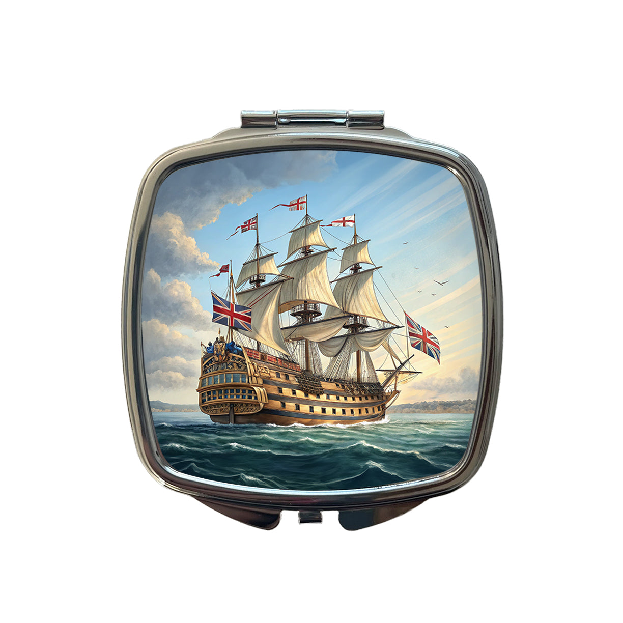 18th Century Warship British Sailing Ship Of The Line Small Travel Purse Handbag Pocket Makeup Compact Mirror