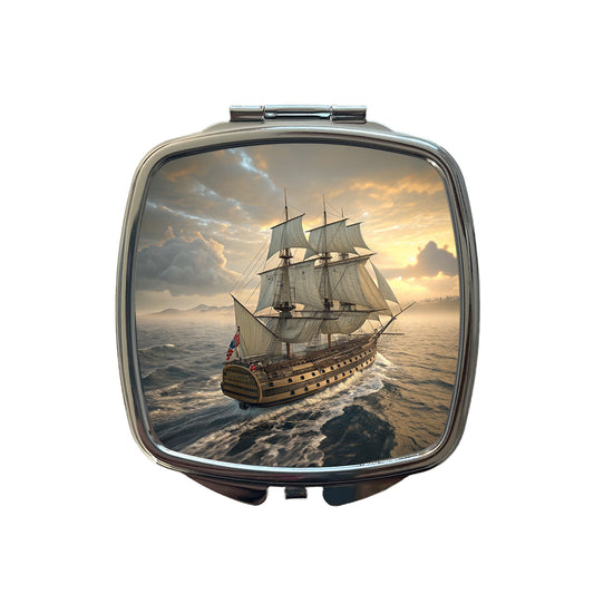18th Century Warship Ship Of The Line At Sea Small Travel Purse Handbag Pocket Makeup Compact Mirror
