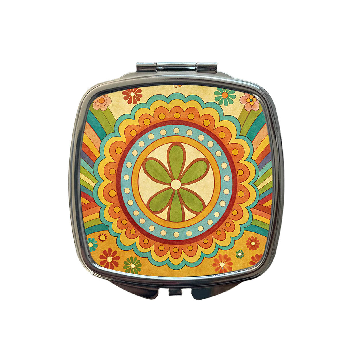 70's Retro Groovy Hippie Design Small Travel Purse Handbag Pocket Makeup Compact Mirror