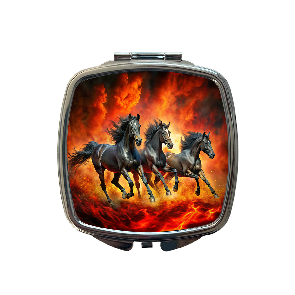 Black Horses Galloping Out of Fire Small Travel Purse Handbag Pocket Makeup Compact Mirror