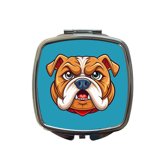 Bulldog Face Mascot Cartoon Small Travel Purse Handbag Pocket Makeup Compact Mirror