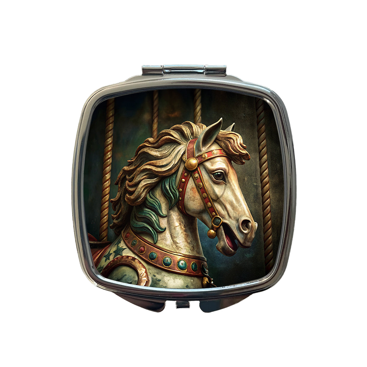 Carousel Horse Close-up Small Travel Purse Handbag Pocket Makeup Compact Mirror