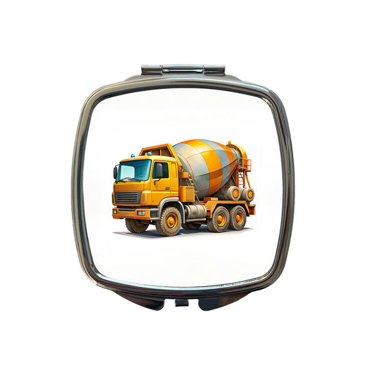 Cement Truck Construction Work Equipment Small Travel Purse Handbag Pocket Makeup Compact Mirror