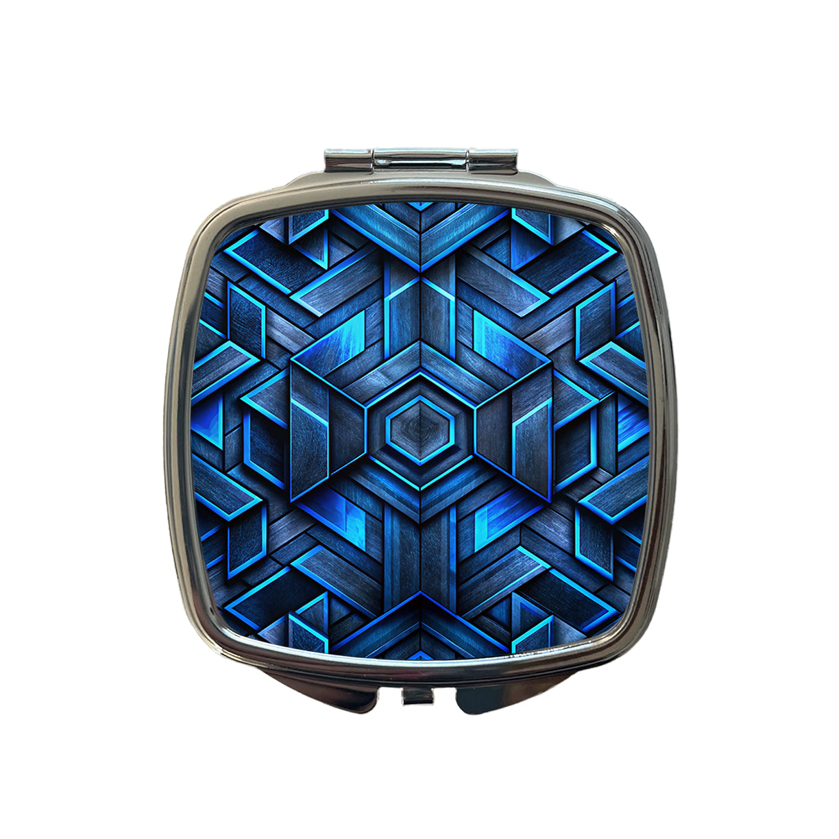 Chunky Angular Black And Blue Design Pattern Small Travel Purse Handbag Pocket Makeup Compact Mirror