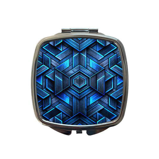 Chunky Angular Black And Blue Design Pattern Small Travel Purse Handbag Pocket Makeup Compact Mirror