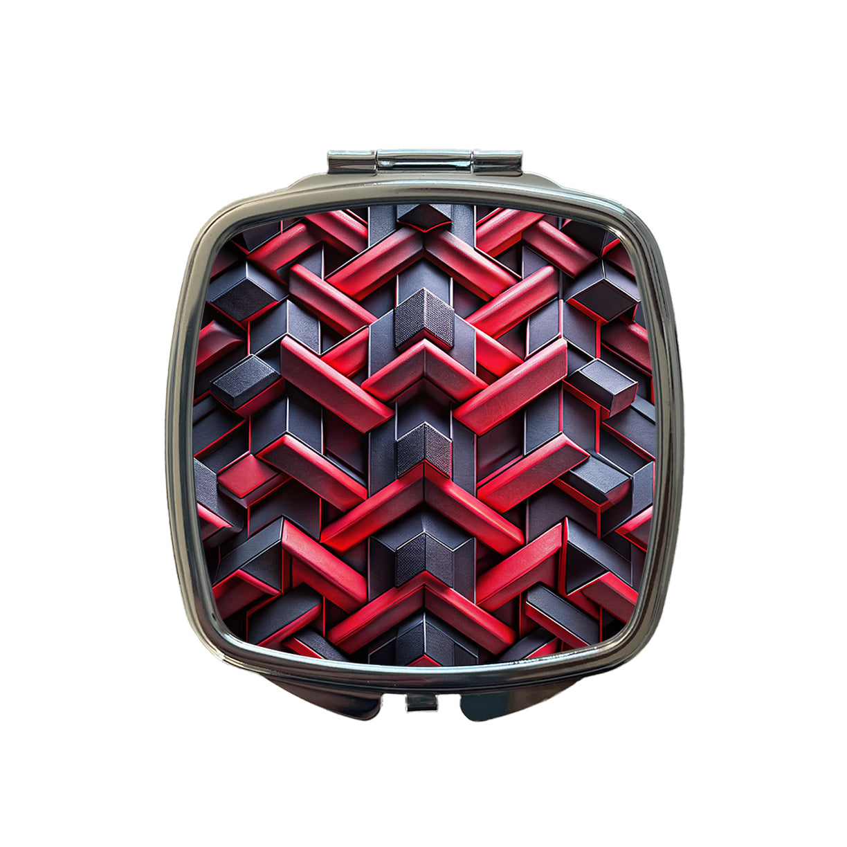 Chunky Angular Black And Red Design Pattern Small Travel Purse Handbag Pocket Makeup Compact Mirror