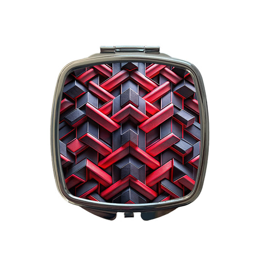 Chunky Angular Black And Red Design Pattern Small Travel Purse Handbag Pocket Makeup Compact Mirror