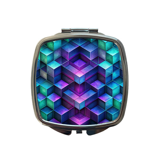 Chunky Angular Blue Purple Green Design Pattern Small Travel Purse Handbag Pocket Makeup Compact Mirror