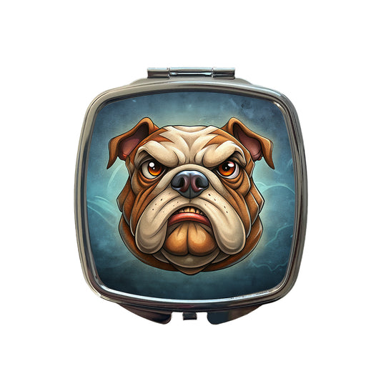 Classic Bulldog Face Cartoon Small Travel Purse Handbag Pocket Makeup Compact Mirror