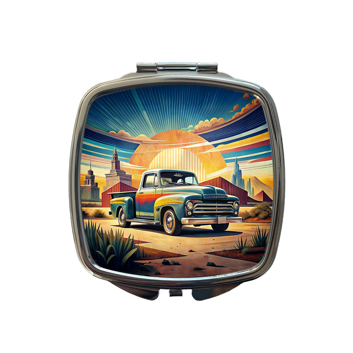 Classic Retro Truck Art Small Travel Purse Handbag Pocket Makeup Compact Mirror