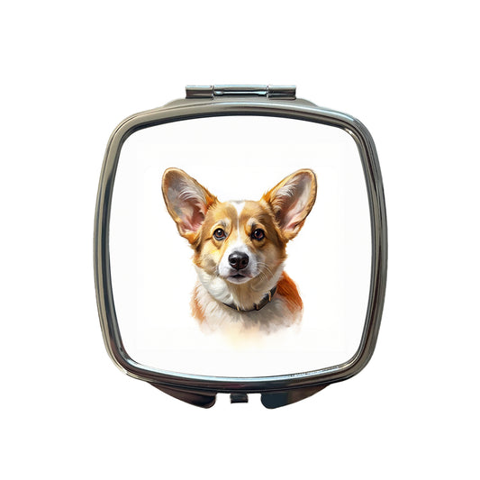 Corgi Cute Face Illustration Small Travel Purse Handbag Pocket Makeup Compact Mirror