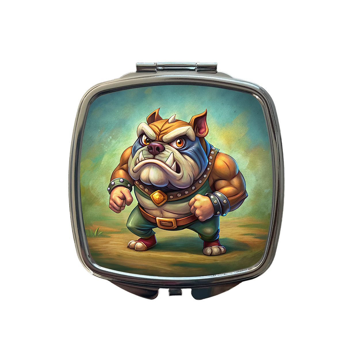 Fighting Bulldog Cartoon Small Travel Purse Handbag Pocket Makeup Compact Mirror