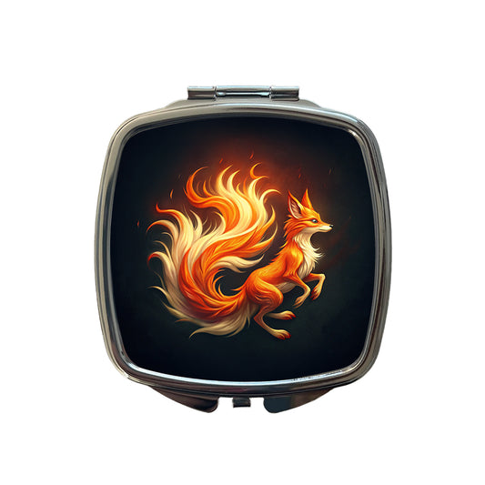 Flaming Fox Fire Kitsune Small Travel Purse Handbag Pocket Makeup Compact Mirror