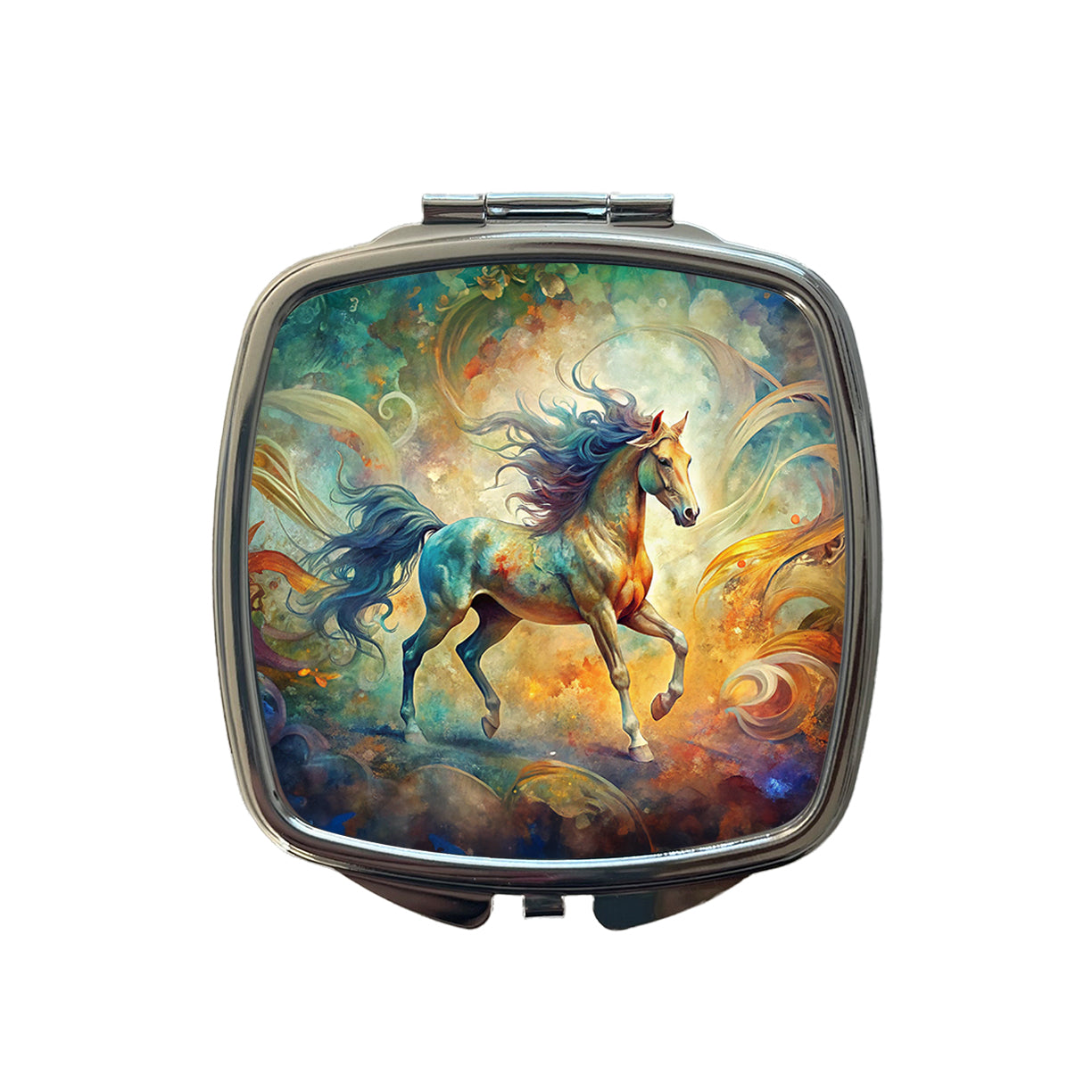 Galloping Horse Abstract Art Small Travel Purse Handbag Pocket Makeup Compact Mirror