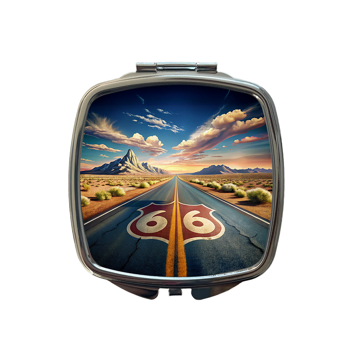 Highway Route 66 Southwest Art Small Travel Purse Handbag Pocket Makeup Compact Mirror