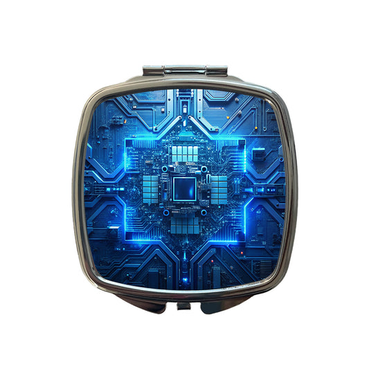 Intricate Blue Circuit Board Small Travel Purse Handbag Pocket Makeup Compact Mirror