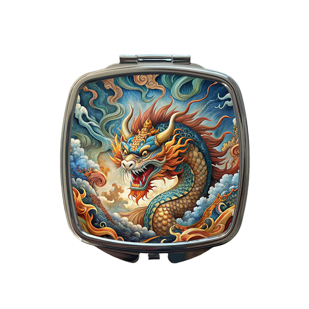Japanese Asian Spirit Dragon Art Small Travel Purse Handbag Pocket Makeup Compact Mirror