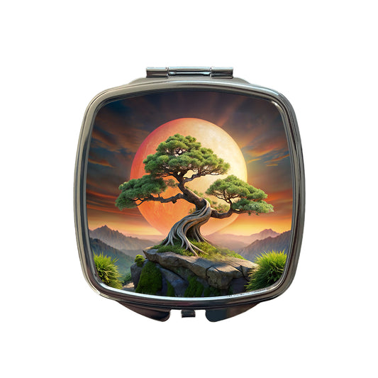Japanese Bonsai Tree Landscape Small Travel Purse Handbag Pocket Makeup Compact Mirror