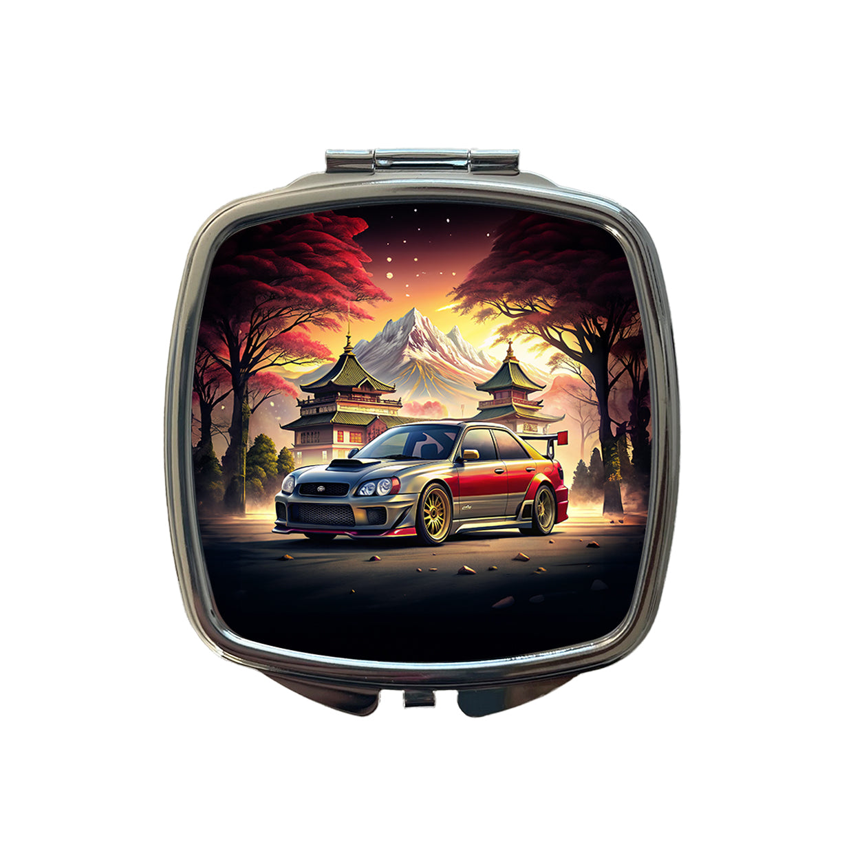 Japanese JDM Tuner Car Art Landscape Small Travel Purse Handbag Pocket Makeup Compact Mirror