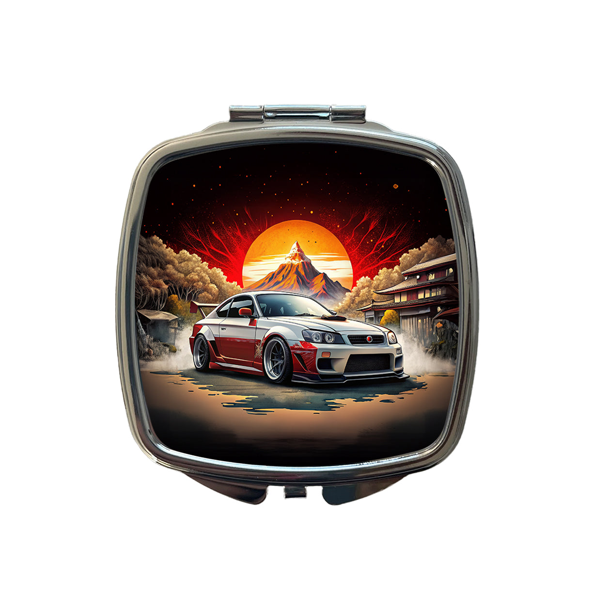 Japanese JDM Tuner Car Art Small Travel Purse Handbag Pocket Makeup Compact Mirror
