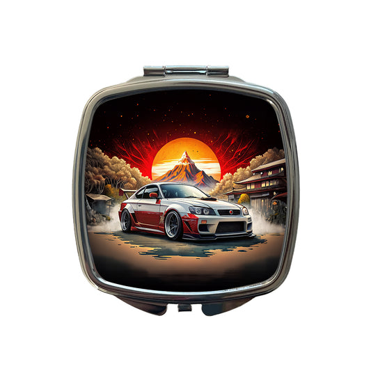 Japanese JDM Tuner Car Art Small Travel Purse Handbag Pocket Makeup Compact Mirror