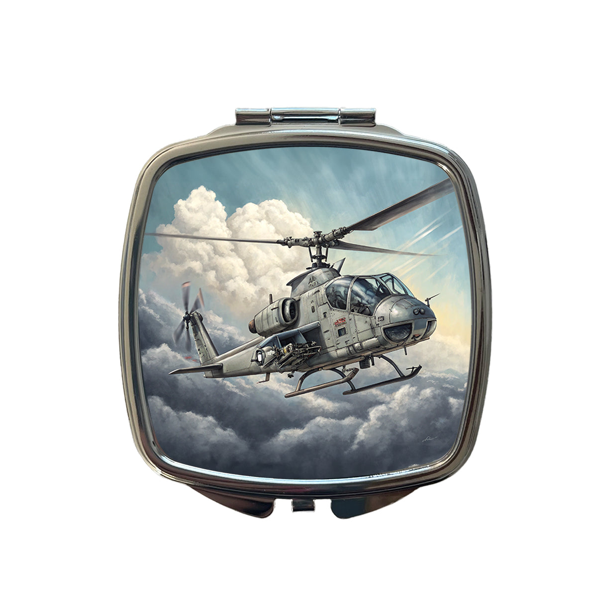 Military Attack Helicopter In Flight Small Travel Purse Handbag Pocket Makeup Compact Mirror