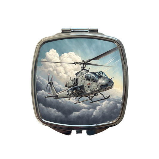 Military Attack Helicopter In Flight Small Travel Purse Handbag Pocket Makeup Compact Mirror