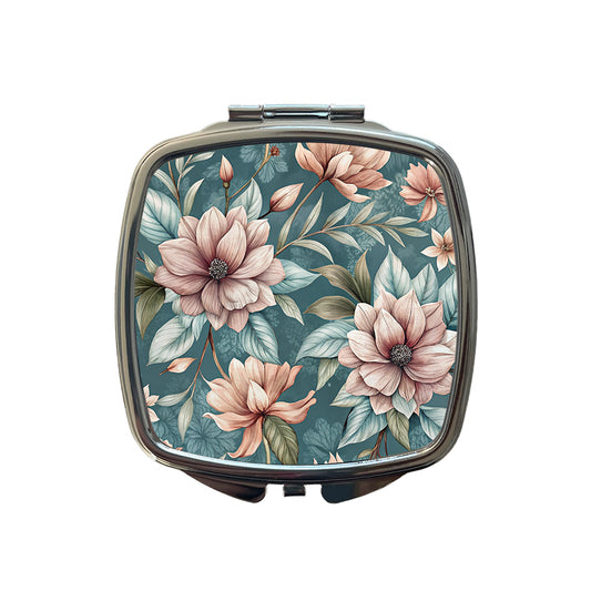 Minimalist Flowers Floral Pattern Small Travel Purse Handbag Pocket Makeup Compact Mirror